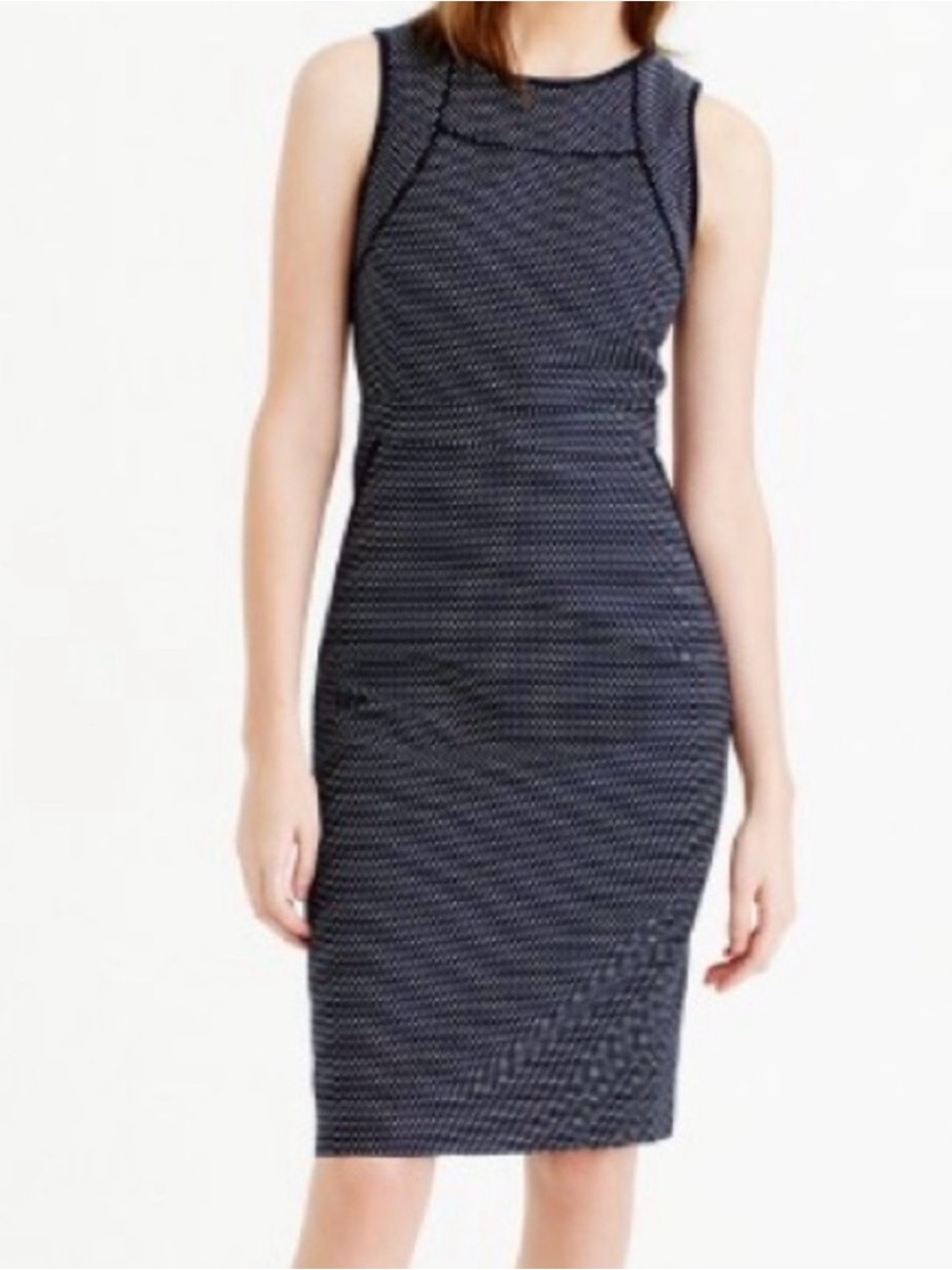 J. Crew Black and White Polka Dot Sleeveless Midi Sheath Dress